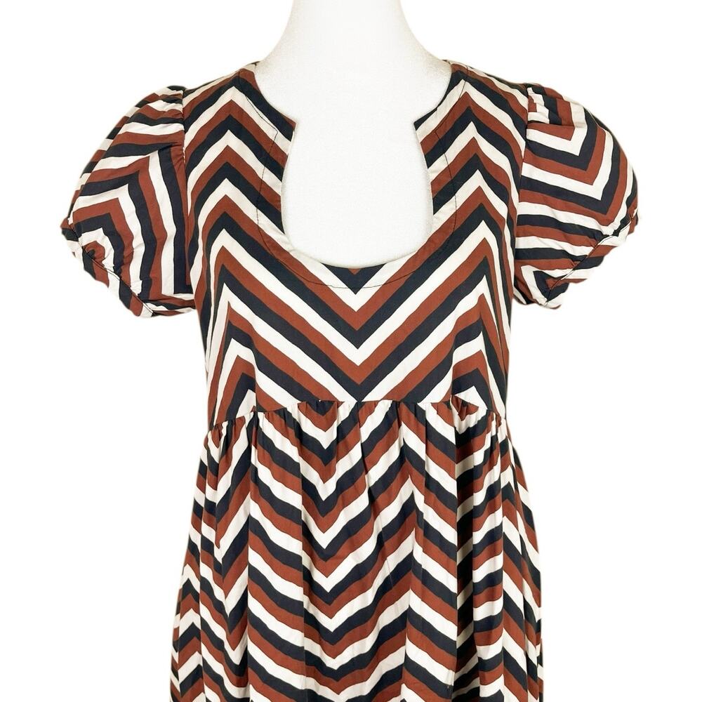 Never a Wallflower Safari Chevron Midi Dress Peasant Cottagecore Boho Size Small - Picture 6 of 7